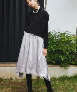 [SORRY TOO MUCH LOVE] FW 21 Unbalance Satin Long Skirts_Purple