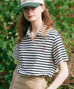 Best Sellers [ANEDIT] Summer 22 Half Collar Stripe Tshirt_NV