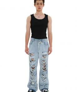 [LECYTO] Summer 22 (07.08) DESTROYED WIDE DENIM PANTS_(L.BLUE)