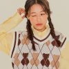 Best Sellers [AQOSTUDIOSPACE] SS 22 AQO BEAR ARGYLE KNIT VEST (CROP Ver) IVORY