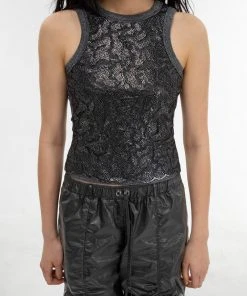 Best Sellers [GIMMETHEYOUNG] SS 22 LACE CAMOUFLAGE TANK-TOP / BLACK