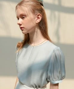 Best Sellers [JOORTI] SS 22 J985 See-through Round Blouse (sky Blue)