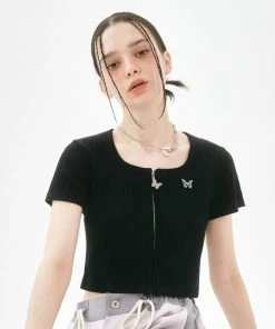 [NASTY FANCY CLUB] Summer 22 BELLEZA SQUAR NECK ZIP-UP (BLACK)_F22QB427 Best Sellers