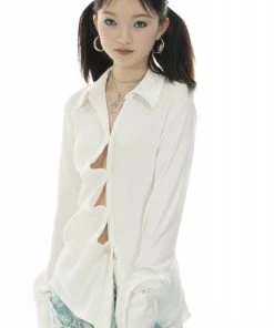 Best Sellers [RURU] SS 22 UNBALANCE WAVE SHIRTS [WHITE]