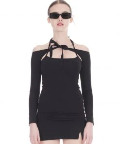 [13MONTH] SS 22 COLD SHOULDER MINI DRESS (BLACK)