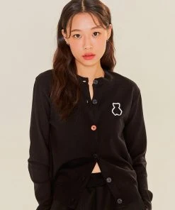 [AQOSTUDIOSPACE] SS 22 AQO BEAR ROUND NECK CARDIGAN BLACK Best Sellers