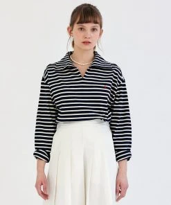 [ANEDIT] Summer 22 Button Collar Stripe T-shirt_NV