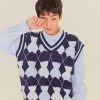 Best Sellers [AQOSTUDIOSPACE] SS 22 AQO BEAR ARGYLE KNIT VEST NAVY