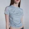 Best Sellers [SETUP EXE] Summer 22 Hotfix Shirring Mesh Panel Top (Mint Grey)