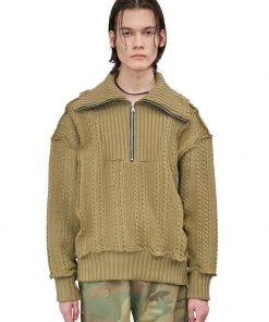 Best Sellers [LECYTO] SS 22 ZIP-UP COLLAR CABLE KNIT_[OLIVE]