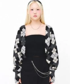 Best Sellers [FEVERMINUTE] FW 21 MINUTE ARGYLE BOLLERO CROP CARDIGAN