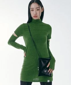 Best Sellers [SETUP EXE] SS 22 Pin Tuck Halfneck Sleeve Slit Long Top [Green]
