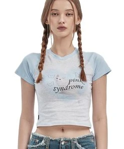 [CRANK] Summer 22 KITTY PRINT TOP_SKY