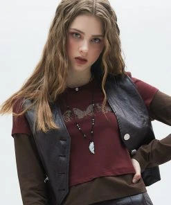 Best Sellers [LUV IS TRUE] SS 22 LAYERED TEE(WINE)