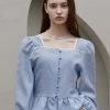 [JOORTI] SS 22 J960 Square Neck Frill Blouse (blue)