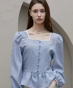 [JOORTI] SS 22 J960 Square Neck Frill Blouse (blue)