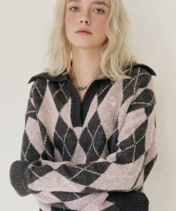 [ROCCI ROCCI] SS 22 Rose Argyle Open Collar Knit Top [PINK] Best Sellers