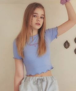 Best Sellers [MOONFAIRY] SS 22 TINKY FRILL CROP TEE-BLUE