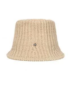 Best Sellers [HIGH SCHOOL DISCO] Seasonless Badge Summer Knit Bucket Hat Light Beige