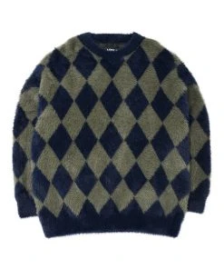 [AJO BY AJO] SS 22 Harlequin Check Oversized Sweater [Navy] Best Sellers