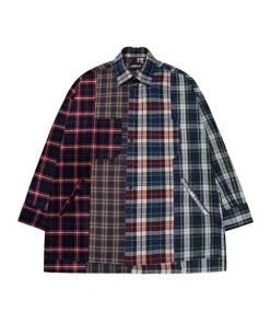 [AJO BY AJO] SS 22 Check Mixed Oversized Shirt [Navy] Best Sellers
