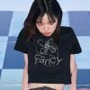 [NASTY FANCY CLUB] Summer 22 FLOWER LINE CROP TEE (BLACK)_F22QB451