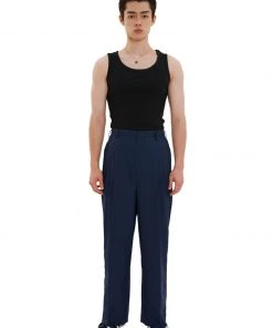 [LECYTO] Summer 22 SUMMER WOOL TWO TUCK WIDE PANTS_(NAVY) Best Sellers