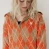 Best Sellers [ROCCI ROCCI] SS 22 Rose Argyle Open Collar Knit Top [ORANGE]