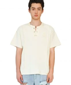 Best Sellers [LECYTO] Summer 22 HENLEY NECK MIX T-SHIRT_(IVORY)
