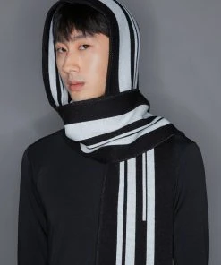 Best Sellers [NACHE] Winter 21 STRIPE HOODIE MUFFLER (UNISEX)-BLACK