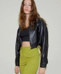 [ONNE] SS 22 Puff Short Bomber Jacket - Leather Black