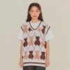 [AQOSTUDIOSPACE] SS 22 AQO BEAR ARGYLE KNIT VEST IVORY Best Sellers