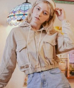 [MOONFAIRY] FW 21 CHEEKY CORDUROY ZIP UP HOODIE-BEIGE