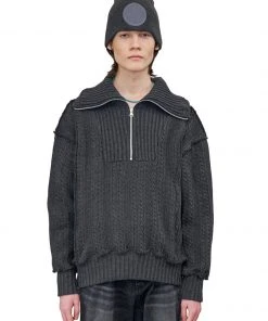[LECYTO] SS 22 ZIP-UP COLLAR CABLE KNIT_[CHARCOAL] Best Sellers