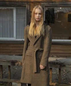 [MAUSOLEUM] SS 22 Oversized Padded Wool Coat With Hood-Brown Herringbone