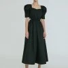 Best Sellers [MAKEATOAST] SS 22 SQUARE NECK PUFF MAXI LONG DRESS BLACK