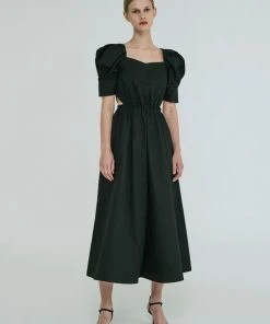 Best Sellers [MAKEATOAST] SS 22 SQUARE NECK PUFF MAXI LONG DRESS BLACK