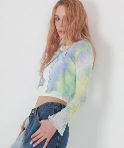 [SSERPE] SS 22 Tie-Dye Crop Cardigan Pastel Yellow & Green Best Sellers