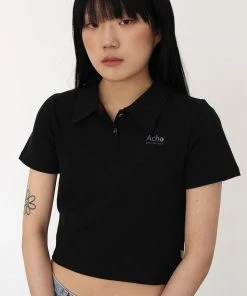 [ACHO] Summer 22 Logo Crop Collar T-shirt_Black