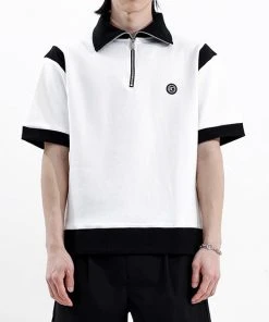 Best Sellers [BASICCOTTON] Summer 22 Bar City Zip-Up Half Top - WHITE