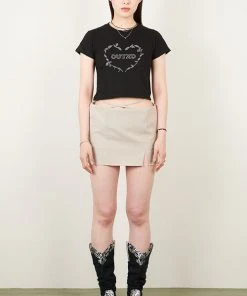 Best Sellers [OUTXO] Summer 22 Heart Spangle T-shirt Black