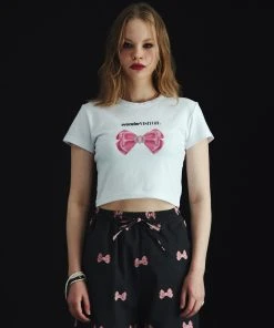 [WONDER VISITOR] Summer 22 Cubic Ribbon Crop T-Shirt [White] Best Sellers