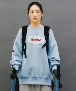 Best Sellers [FEVERTIME] SS 22 Signature Checker Sweatshirt, Fail Blue (Non-fleece-lined)