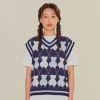 Best Sellers [AQOSTUDIOSPACE] SS 22 AQO BEAR ARGYLE KNIT VEST (CROP Ver) NAVY