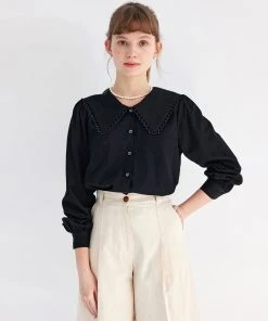 [ANEDIT] Summer 22 Lace Big Collar Blouse_BK Best Sellers