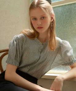 Best Sellers [JOORTI] SS 22 J988 Check Frill Collar Blouse (ivory)