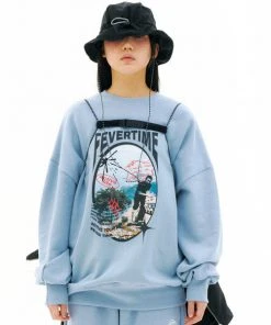 [FEVERTIME] SS 22 Active Graphic Sweatshirt Fail Blue (Non-fleece-lined) Best Sellers