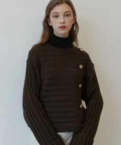 Best Sellers [JOORTI] SS 22 J873 Roll Up Button Knit (brown)