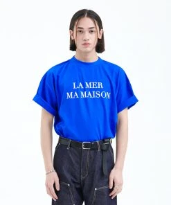 [LA MER MA MAISON] Summer 22 FLOCKING LOGO HALF-T BLUE Best Sellers