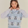 [AQOSTUDIOSPACE] SS 22 AQO BEAR ARGYLE KNIT VEST (CROP Ver) SKY